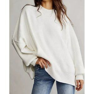 Free People L Women's Painted (off) White Easy Street Long Sleeve Tunic Sweater